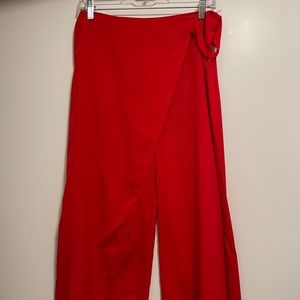 Bebe Red Wrap Waist Cullote Pants